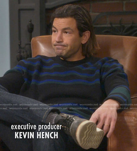 Ryan's black and blue striped sweater on Last Man Standing