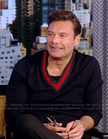 Ryan’s navy v-neck sweater on Live with Kelly and Ryan