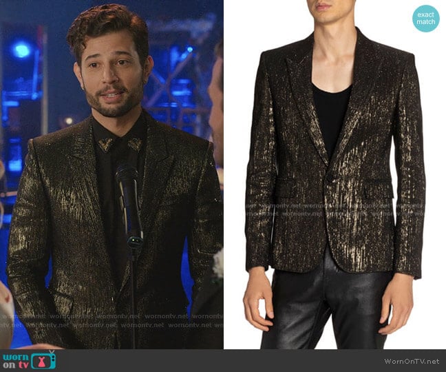 Metallic-Stripe Evening Blazer by Saint Laurent  worn by Sam Flores (Rafael de la Fuente) on Dynasty