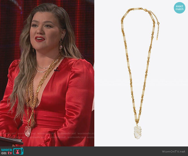 Oversized Stone Pendant Necklace by Saint Laurent worn by Kelly Clarkson  on The Voice