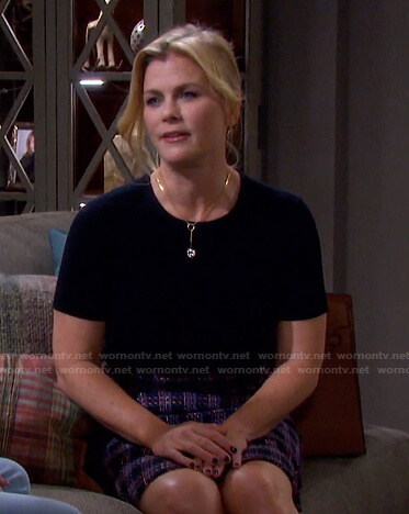 Sami's navy top and purple tweed skirt on Days of our Lives