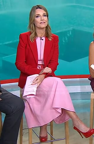 Savannah’s pink contrast tie waist dress on Today