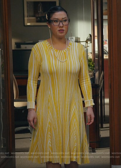 Sherri’s yellow striped ribbed dress on All Rise