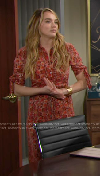 Summer's red snakeskin print shirtdress on The Young and the Restless