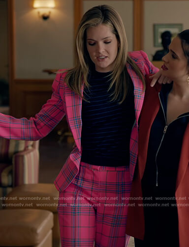 Sutton's pink plaid blazer and pants on The Bold Type