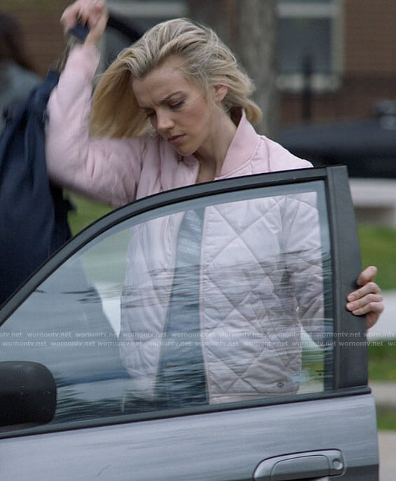Sylvie's pink quilted bomber jacket on Chicago Fire