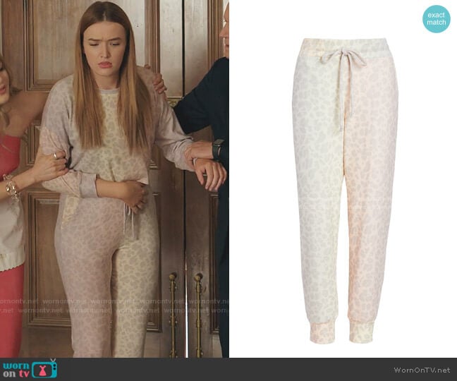 Leopard Jogger Pants by Sundry worn by Kirby Anders (Maddison Brown) on Dynasty