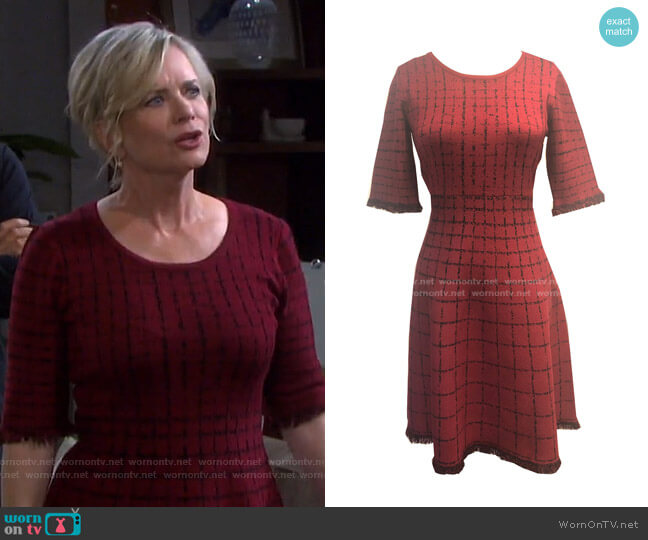 Windowpane-Print Fringed Fit & Flare Dress by Taylor worn by Kayla Brady (Mary Beth Evans) on Days of our Lives