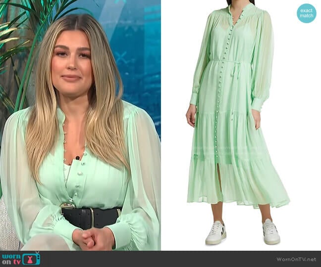 Long-Sleeve Semi-Sheer Tiered Maxi Dress by The Kooples worn by Carissa Loethen Culiner on E! News