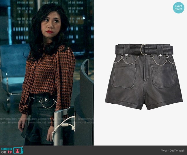 The Kooples Belted high-rise leather shorts worn by Melody Bayani (Liza Lapira) on The Equalizer