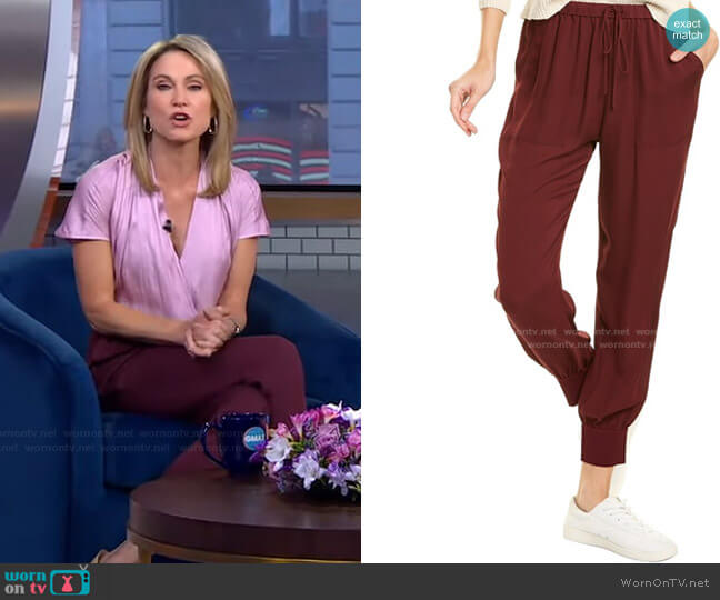 WornOnTV: Amy’s pink short sleeve wrap top and brown pants on Good ...