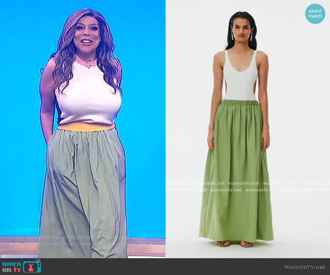 Italian Sporty Nylon Pull On Cocoon Skirt by Tibi worn by Wendy Williams on The Wendy Williams Show