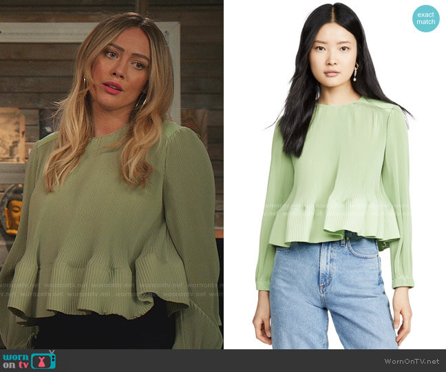 Yoke Pleated Top by Tibi worn by Kelsey Peters (Hilary Duff) on Younger