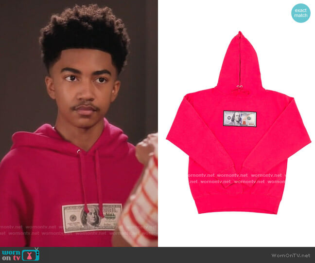 Blue Hundreds' Hoodie by Twenty1Rich worn by Jack Johnson (Miles Brown) on Black-ish