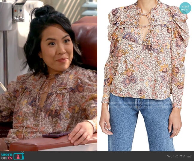 Ulla Johnson Remy Blouse worn by Megyn (Melissa Tang) on B Positive