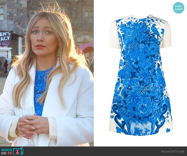 Floral Print Short-Sleeve Dress by Valentino worn by Kelsey Peters (Hilary Duff) on Younger