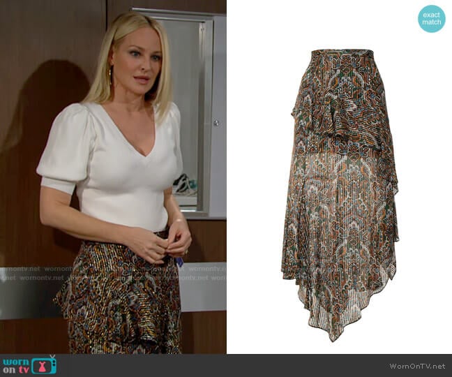 Veronica Beard Paisley Midi Skirt worn by Sharon Newman (Sharon Case) on The Young and the Restless