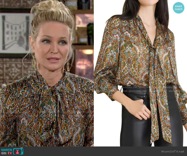 Veronica Beard Zaylee Blouse worn by Sharon Newman (Sharon Case) on The Young and the Restless