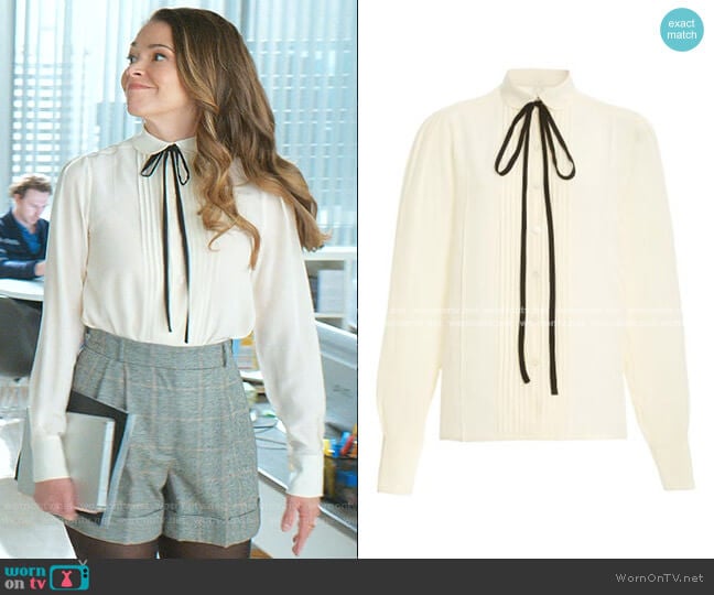 Tie-Neck Pleated Silk Top by Victoria Beckham worn by Liza Miller (Sutton Foster) on Younger