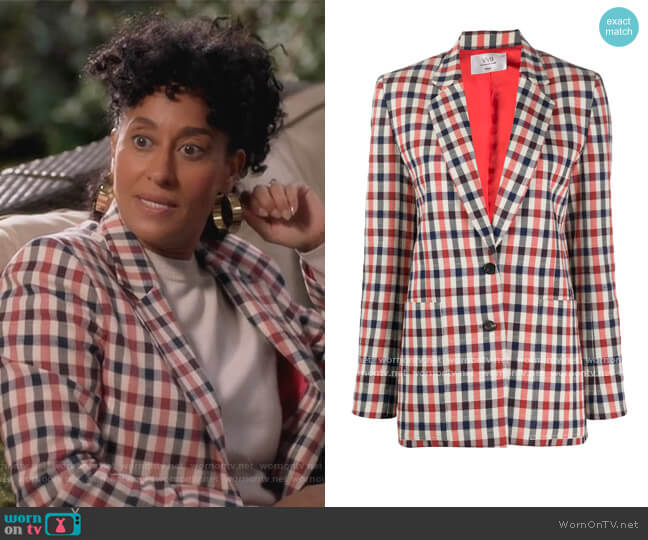 Checked Fitted Blazer by Victoria Victoria Beckham worn by Rainbow Johnson (Tracee Ellis Ross) on Black-ish