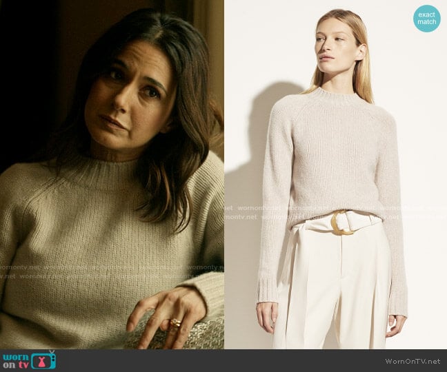 Vince Mock Neck Cashmere Sweater in Heather Marble worn by Lana Lang Cushing (Emmanuelle Chriqui) on Superman and Lois