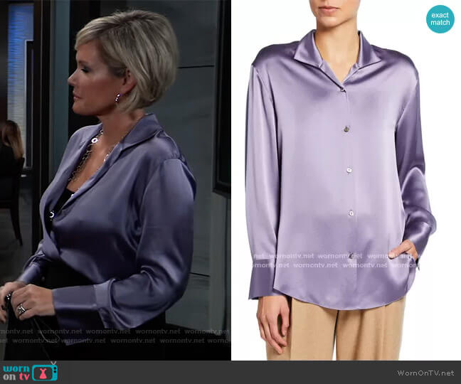 Collared Silk Button-Down Blouse by Vince worn by Ava Jerome (Maura West) on General Hospital