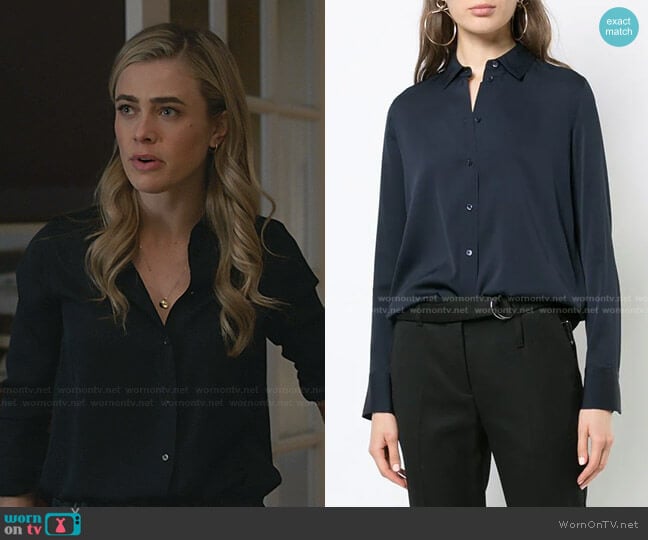 WornOnTV: Michaela’s navy button up blouse on Manifest | Melissa ...