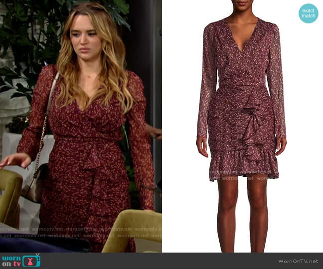 Walter Baker Floral-Print Mini Faux Wrap Dress worn by Summer Newman (Hunter King) on The Young and the Restless