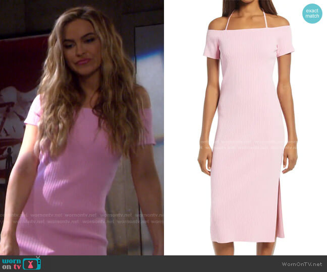 Deena Off the Shoulder Rib Knit Midi Dress by WAYF worn by Jordan Ridgeway (Chrishell Hartley) on Days of our Lives