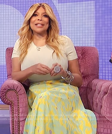 Wendy’s mint ribbed tee and printed skirt on The Wendy Williams Show