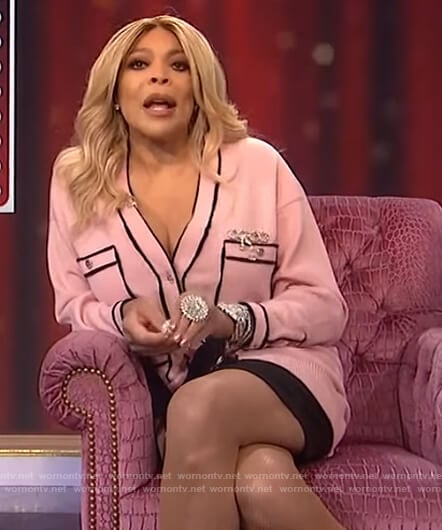 Wendy’s pink contrast trim cardigan on The Wendy Williams Show