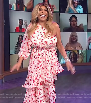 Wendy’s pink floral one sleeve dress on The Wendy Williams Show