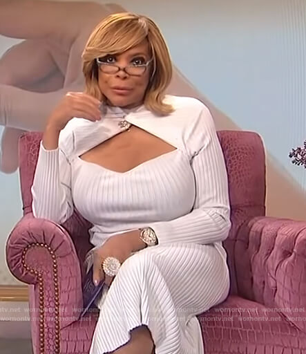 Wendy’s white ribbed cutout dress on The Wendy Williams Show