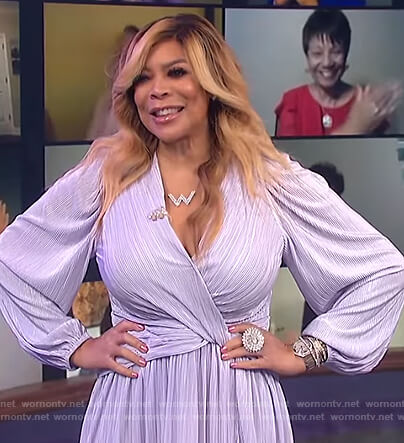 Wendy’s lilac metallic wrap dress on The Wendy Williams Show