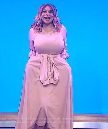 Wendy’s pink tie waist maxi dress on The Wendy Williams Show