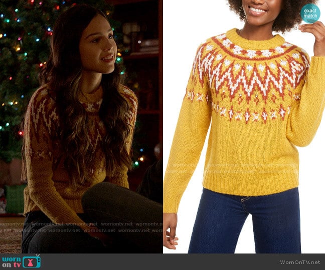 Hooked Up by IOT Fair Isle Crewneck Sweater worn by Nini (Olivia Rodrigo) on High School Musical The Musical The Series