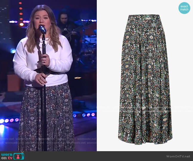 Joyo floral-print high-waist woven maxi skirt by Zadig and Voltaire worn by Kelly Clarkson  on The Kelly Clarkson Show
