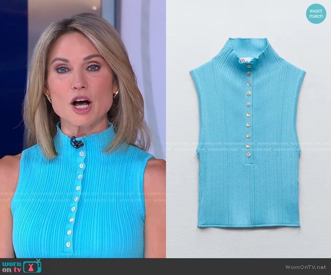 Sleeveless Knit Top by Zara worn by Amy Robach on Good Morning America