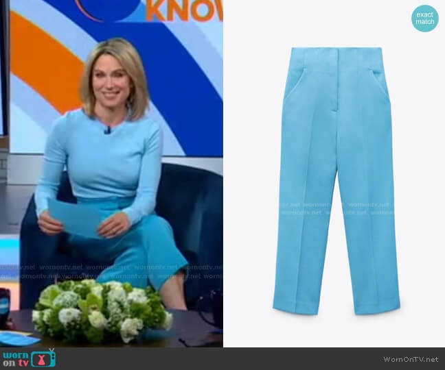 WornOnTV: Amy’s blue heart sweater and cropped pants on Good Morning ...