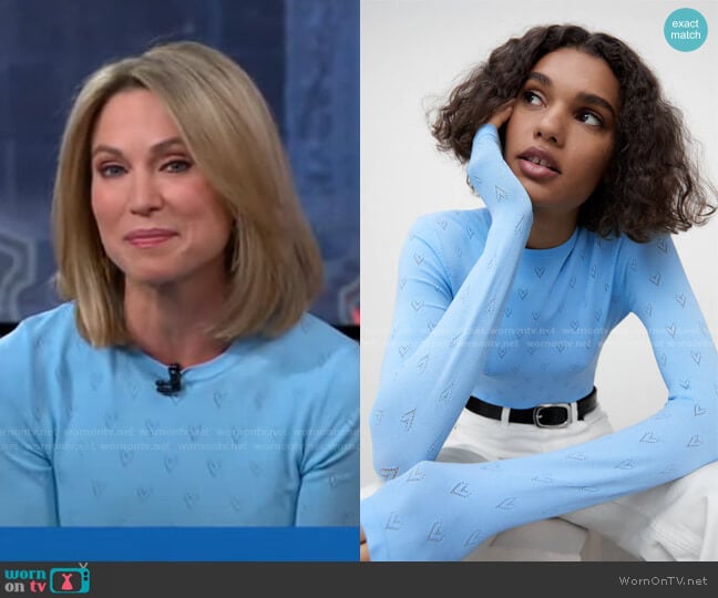 Knit Heart Sweater by Zara worn by Amy Robach on Good Morning America