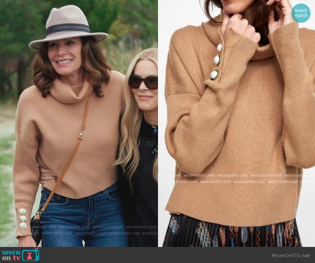 Pearl Button Cuff Sweater by Zara worn by Luann de Lesseps on The Real Housewives of New York City