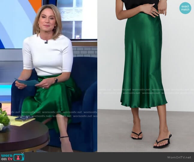 Satin Effect Midi Skirt by Zara worn by Amy Robach on Good Morning America