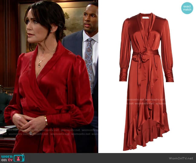 Zimmermann Ladybeetle Wrap Silk Midi Dress worn by Quinn Fuller (Rena Sofer) on The Bold and the Beautiful