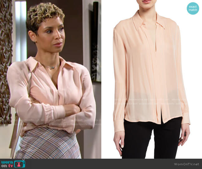 7 for All Mankind Minimal Placket Long-Sleeve Shirt worn by Elena Dawson (Brytni Sarpy) on The Young and the Restless