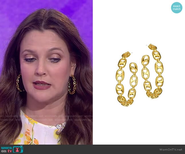 Goldplated Chain Link Hoop Earrings by Lizzie Fortunato worn by Drew Barrymore on Today