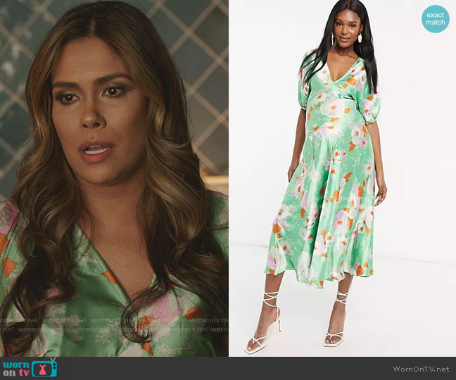 WornOnTV: Cristal’s green floral v-neck dress on Dynasy | Daniella ...