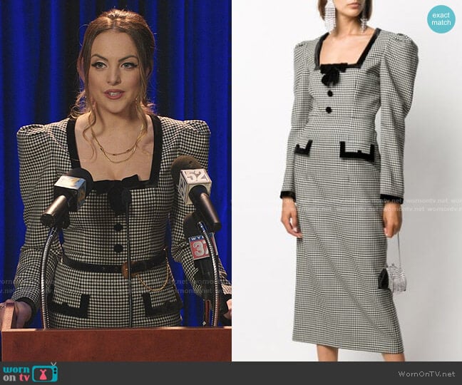 Gingham Square Neck Dress by Alessandra Rich worn by Fallon Carrington (Elizabeth Gillies) on Dynasty