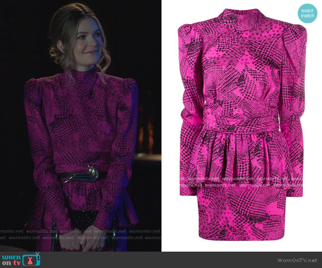 Peplum Abstract Print Dress by Alessandra Rich worn by Sutton (Meghann Fahy) on The Bold Type