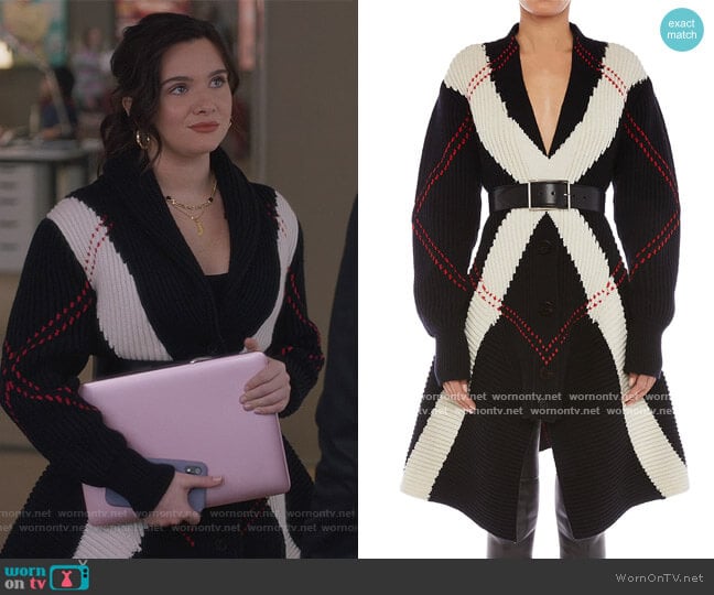 Argyle Intarsia Knit Wool-Cashmere Cardigan by Alexander McQueen worn by Jane Sloan (Katie Stevens) on The Bold Type