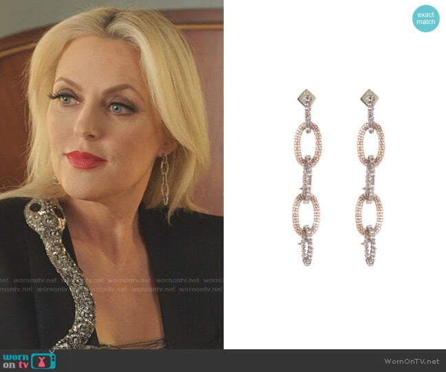 Crystal Encrusted Mesh-Link Dangle Earring by Alexis Bittar worn by Alexis Carrington (Elaine Hendrix) on Dynasty